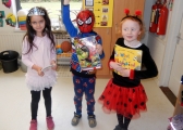 <p>Clara as Little Miss Princess, Matthew as Spider Man, and Eabha as the Lady bird from What the ladybird heard </p>